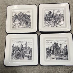 Elegant Cityscape Square Plates Set - Black and White